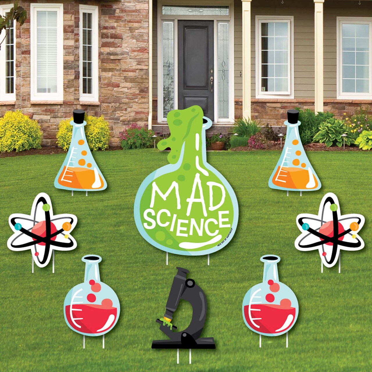Big Dot of Happiness Scientist Lab - Yard Sign and Outdoor Lawn Decorations - Baby Shower or Birthday Party Yard Signs - Set of 8